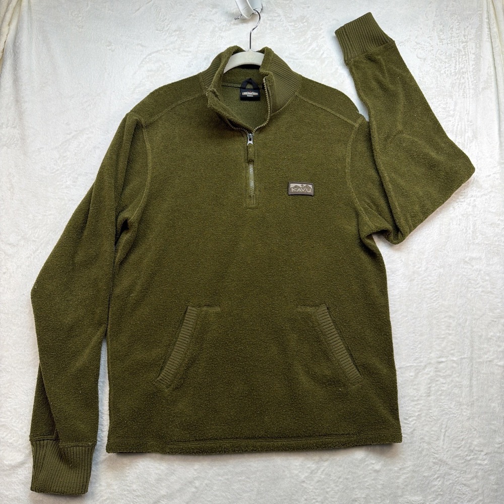 Kavu Fleece Pullover Mens Small Quarter Zip Outdoor Hiking Sweatshirt Green